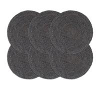 Placemats 6 pcs Plain Dark Grey 38 cm Round Jute