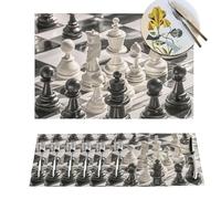 Placemats 6 PCS Washable Woven Place mats for Dining black and white chess Table Mats Farmhouse PVC Placemats for Dining Table Kitchen Decoration Party Holiday