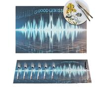 Placemats 6 PCS Washable Woven Place mats for Dining Cool Music sound wave Table Mats Farmhouse PVC Placemats for Dining Table Kitchen Decoration Party Holiday