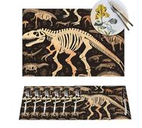 Placemats 6 PCS Washable Woven Place mats for Dining Dinosaur Skeleton Print Table Mats Farmhouse PVC Placemats for Dining Table Kitchen Decoration Party Holiday