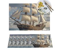 Placemats 6 PCS Washable Woven Place mats for Dining Nautical Vintage Sailing Pirate Ship Table Mats Farmhouse PVC Placemats for Dining Table Kitchen Decoration Party Holiday