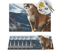 Placemats 6 PCS Washable Woven Place mats for Dining Panther Mountain Lion Table Mats Farmhouse PVC Placemats for Dining Table Kitchen Decoration Party Holiday