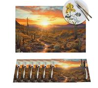 Placemats 6 PCS Washable Woven Place mats for Dining Saguaros at Sunset Table Mats Farmhouse PVC Placemats for Dining Table Kitchen Decoration Party Holiday