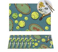 Placemats 6 PCS Washable Woven Place mats for Dining Tennis Racquets And Tennis Balls Table Mats Farmhouse PVC Placemats for Dining Table Kitchen Decoration Party Holiday