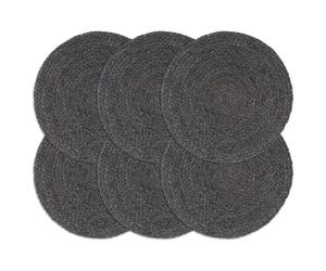 Placemats 6pcs Dark Grey 38cm Round Jute Handmade Soft Rustic Dining Set Unique