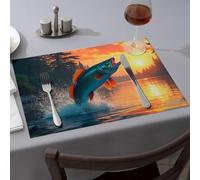 Placemats A Fish Jumps Out Of The Water At Sunset Dining Place Mats Modern Farmhouse Decor Modern Farmhouse Decor(6PCS)