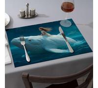 Placemats A Girl Rides A Giant Whale In The Ocean Dining Place Mats Modern Farmhouse Decor Modern Farmhouse Decor(6PCS)