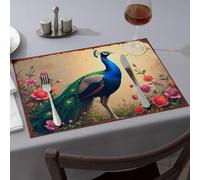 Placemats A Majestic Peacock Amidst Vibrant Flowers Dining Place Mats Western Tablecloth Modern Farmhouse Decor(4PCS)