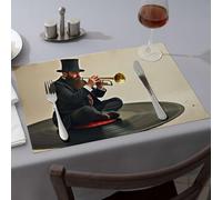 Placemats A Man In A Top Hat Plays A Trumpet On A Vinyl Record Dining Place Mats Modern Farmhouse Decor Modern Farmhouse Decor(4PCS)