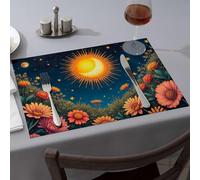 Placemats A Vibrant Garden Under A Starry Sky With A Crescent Sun Dining Place Mats Modern Farmhouse Decor Modern Farmhouse Decor(6PCS)