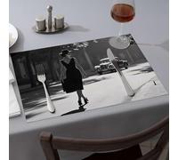 Placemats A Woman In A Black Dress And Hat Walks Down A Tree-Lined Street Dining Place Mats Modern Farmhouse Decor Modern Farmhouse Decor(4PCS)