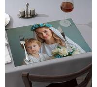 Placemats A Woman In A White Dress With Flowers On Her Head Holds A Child Dining Place Mats Modern Farmhouse Decor Modern Farmhouse Decor(6PCS)