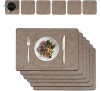 Placemats and Coaster Set of 6, Double Thickened Dining Table Mats and Coasters, for Hotel and Office (Gray Brown)