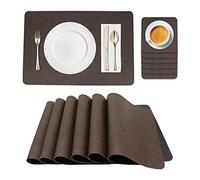 Placemats and Coaster Set of 6, Double Thickened Dining Table Mats and Coasters, for Hotel and Office (Black Brown)
