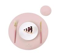 Placemats and Coaster Sets 1/2/6Sets Round Table Placemats and Coaster Set Fuax Leather PU Coffe Mat Cafe Pad Kitchen Accessories Grey(Y pink,Black)