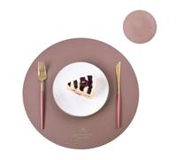 Placemats and Coaster Sets 1/2/6Sets Round Table Placemats and Coaster Set Fuax Leather PU Coffe Mat Cafe Pad Kitchen Accessories Grey(Y taupe,6sets)