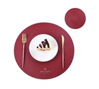 Placemats and Coaster Sets 1/2/6Sets Round Table Placemats and Coaster Set Fuax Leather PU Coffe Mat Cafe Pad Kitchen Accessories Grey(Y red,6sets)
