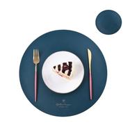 Placemats and Coaster Sets 1/2/6Sets Round Table Placemats and Coaster Set Fuax Leather PU Coffe Mat Cafe Pad Kitchen Accessories Grey(Y blue,6sets)