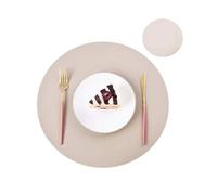 Placemats and Coaster Sets 1/2/6Sets Round Table Placemats and Coaster Set Fuax Leather PU Coffe Mat Cafe Pad Kitchen Accessories Grey(Y cream,Black)