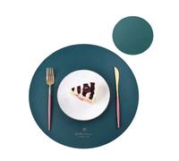 Placemats and Coaster Sets 1/2/6Sets Round Table Placemats and Coaster Set Fuax Leather PU Coffe Mat Cafe Pad Kitchen Accessories Grey(Y green,2sets)