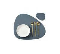 Placemats and Coaster Sets 1/4/10 Sets Faux Leather Placemats & Coasters Set Round Oval Dining Table Mats for Home (Blue,Black)