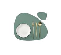 Placemats and Coaster Sets 1/4/6Set Halloween Placemat with Coaster Tableware Pad Heat Insulation Leather Western Tablemat(Pea green,4sets)