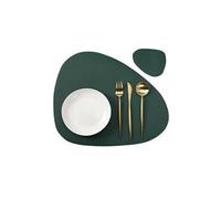 Placemats and Coaster Sets 1/6/10sets Christmas Placemat and Coaster Set Oil-Proof for Kitchen Irregular Shape PU Leather(CD dark green,Black)