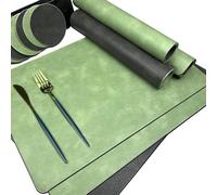 Placemats and Coaster Sets 12, Wipe Clean Faux Leather Place Mats for Table, Non-Slip Washable Placemats, Waterproof-Heat Resistant Table Mats, Kitchen Place Mats for Dining-Outdoor-Decor, Green Grey