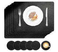 [Placemats and Coaster Sets 6] Christmas Table Mats PVC Leather Heat-Resistant Washable and Non-Slip 43 * 30 cm Dinner Table Mats Set of 6 for Kitchen Table Mat Indoor Outdoor (43 * 30Black)