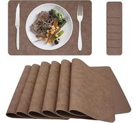 Placemats and Coaster Sets 6, Double Thickened Place Mats Set of 6 Dining Table Mats and 6 Coasters, for Hotel and Office (Light Coffee)