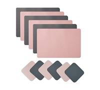 Placemats and Coaster Sets 6, Double Thickened Place Mats Set of 6 Dining Table Mats and 6 Coasters, for Hotel and Office (Pink+Dark Gray)