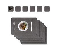 Placemats And Coaster Sets 6, Waterproof Non-Slip Place Mats Set Of 6 And Double Thickened Dining Table Mats, Washable Leather Coasters and Placemats for Dining Table (Black brown)