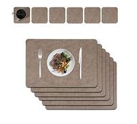 Placemats And Coaster Sets 6, Waterproof Non-Slip Place Mats Set Of 6 And Double Thickened Dining Table Mats, Washable Leather Coasters and Placemats for Dining Table (Light brown)
