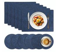 Placemats and Coaster Sets of 6, Washable Non-Slip Table Mats 30x43 cm, Heat Resistant Wipeable Dining Table Mats for Kitchen, Outdoor, and Modern Boho Homes (Blue)