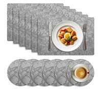 Placemats and Coaster Sets of 6, Washable Non-Slip Table Mats 30x43 cm, Heat Resistant Wipeable Dining Table Mats for Kitchen, Outdoor, and Modern Boho Homes (Grey)