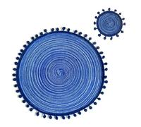 Placemats And Coaster Sets Pompom Placemats and Coaster Set Round Trivet for Hot Dish Vintage Placemat Jute Table Mats(Pom blue)
