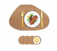 Placemats and Coasters, Double Sided Available Leather Table Mats Set of 4, Teardrop Shape Washable Heat Resistant Place Mats for Dining Table or Offices (Khaki - Khaki)