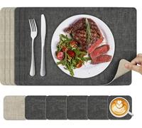 Placemats and Coasters Set 6: KitchenBoss Dual Sided Place Mats for Table, Wipeable Black Dinner Mat Coaster Sets, Non Slip Washable Dining Table Plate Mats，43 * 30cm (Black + White-gray)