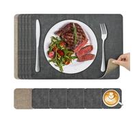 Placemats and Coasters Set 6: KitchenBoss Dual Sided Place Mats for Table, Wipeable Black Dinner Mat Coaster Sets, Non Slip Washable Dining Table Plate Mats，43 * 30cm