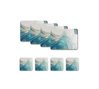 Placemats and Coasters Set of 4 - Printed Design, Heat Resistant, Waterproof, Non-Slip Cork Table Mats in Matte Finish, Elegant Placemats & Coasters for Cups, Mugs, Plates & Pans - Aqua Marble
