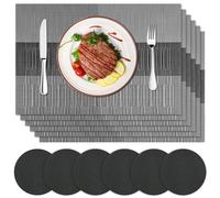 Placemats and Coasters Set of 6, Washable PVC Place Mats Non-Slip Heat Resistant Table Mats for Kitchen Dining Table, Home Restaurant, Hotel (6 Placemat + 6 Coaster)