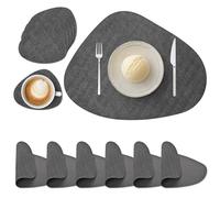 Placemats and Coasters Sets of 6, PU Leather Round Table Mats Heat-Resistant Washable Non-Slip Place Mats for Kitchen Indoor Outdoor (Dark Gray)