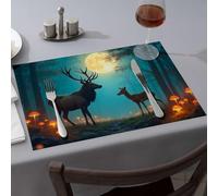 Placemats Deer Under Glowing Mushrooms In A Moonlit Forest Dining Place Mats Western Tablecloth Modern Farmhouse Decor(1PCS)