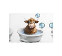 Placemats for Dining Table Set of 6 12x18in YTUOPWE Highland cow baby taking a bath Picture for hotel Family Banquet