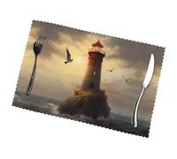 Placemats for Dining Table Set of 6 12x18in YTUOPWE Little sparrow flying to the lighthouse Picture for hotel Family Banquet