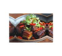 Placemats for Dining Table Set of 6 12x18in YTUOPWE Tempting braised pork Picture for hotel Family Banquet