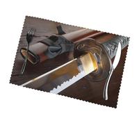 Placemats For Dining Table Set Of 6, Japan Samurai Sword, Reversible & Wrinkle-Free Placemat, Polyester Place Mat, Elegant Heat-Resistant Table Mats For Kitchen Decor, Home, Hotel, Party Use, 45x30 Cm