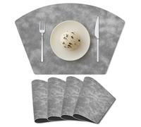 Placemats for Round Table Set of 4, Faux Leather Wedge Shaped Place Mats for Dining Table, Heat Resistant Washable Wipeable Table Mats Reversible, Gray/Dark Gray