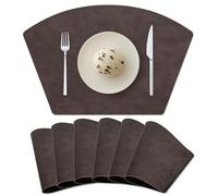 Placemats for Round Table Set of 6, Faux Leather Wedge Shaped Place Mats for Dining Table, Heat Resistant Washable Wipeable Table Mats Reversible, Dark Brown/Black