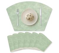 Placemats for Round Table Set of 6, Faux Leather Wedge Shaped Place Mats for Dining Table, Heat Resistant Washable Wipeable Table Mats Reversible, Green/Beige
